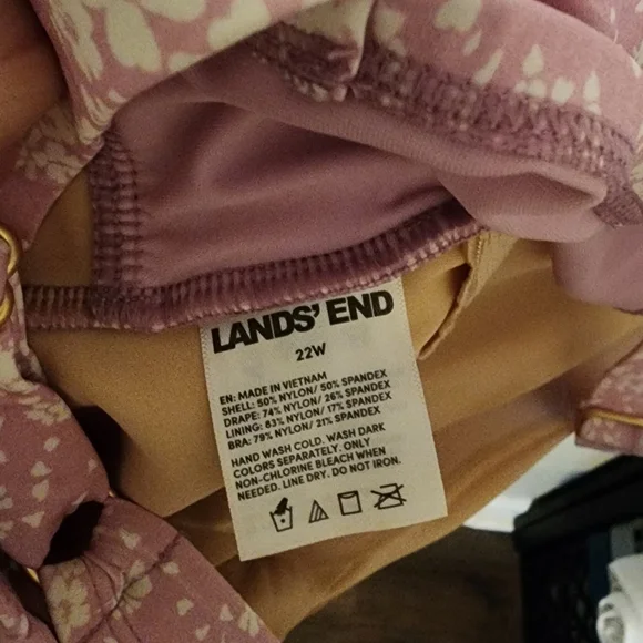 Lands' End Mauve Floral Faux-Wrap One-Piece Swimdress - Picture 3 of 4